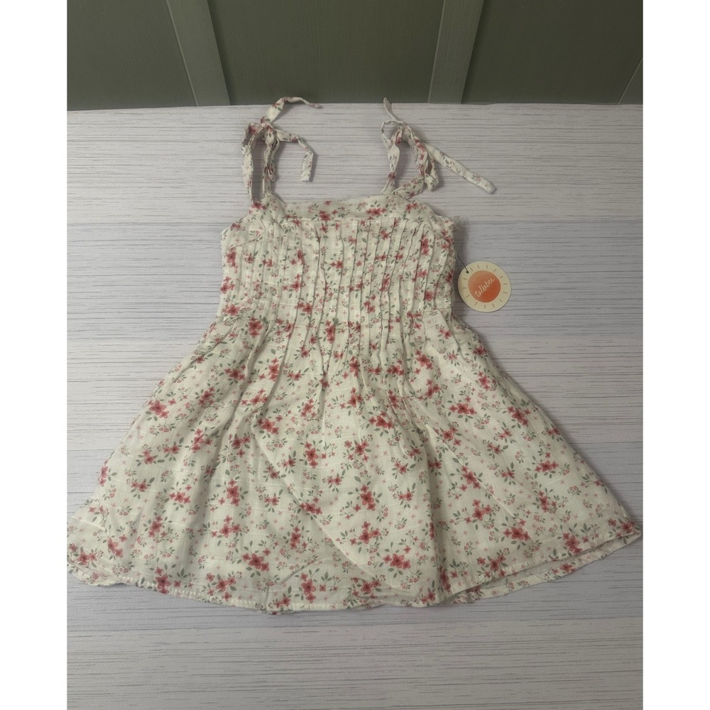 Tullabee Toddler Girls Ivory Floral Tie Shoulder Pleated Dress 3T NWT S232135